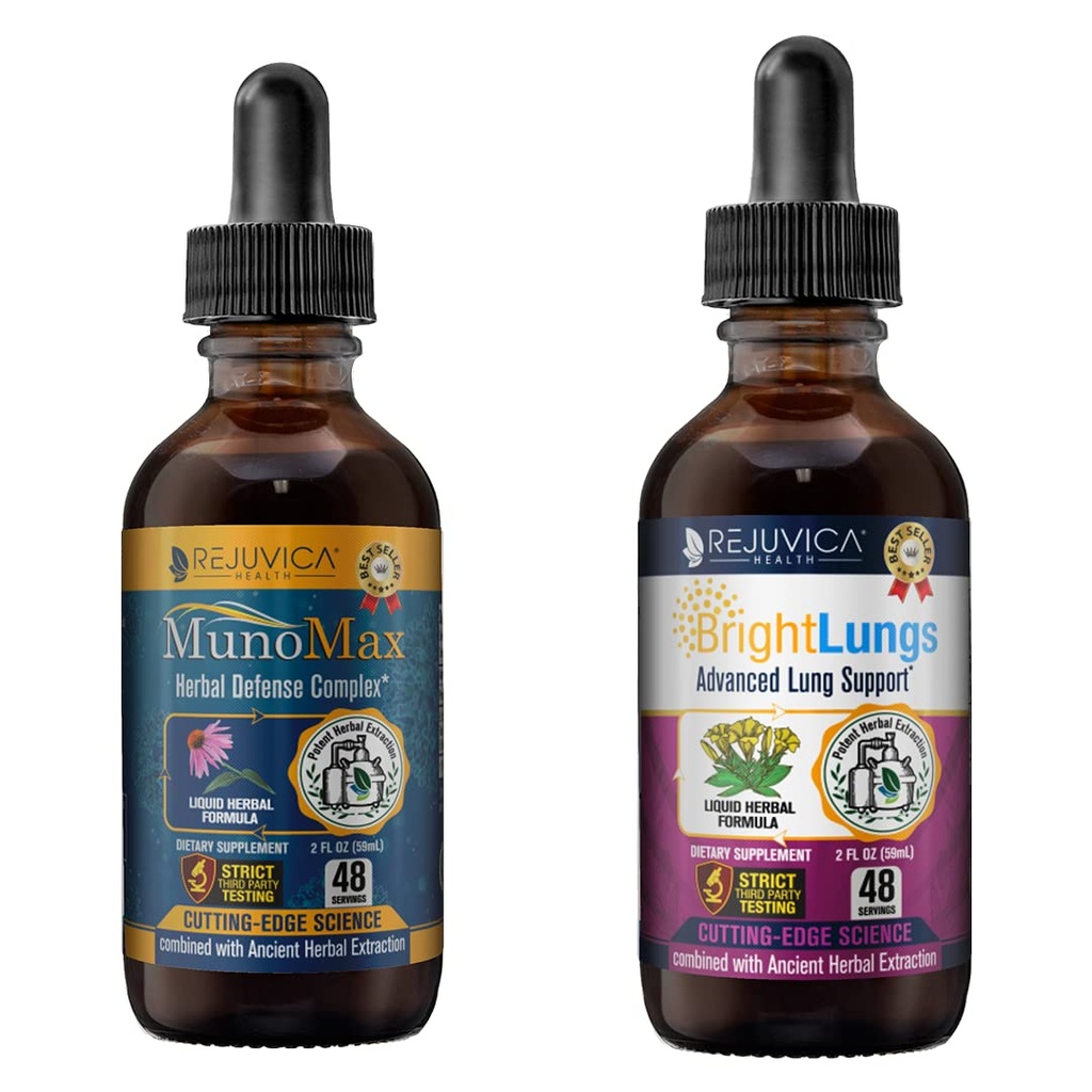 MunoMax & Bright Lungs - Avancerad Immune & Lung Support Supplement - Liquid Delivery för bättre absorption - Elderberry, Lobelia, Echinacea, gurkmeja och mer!