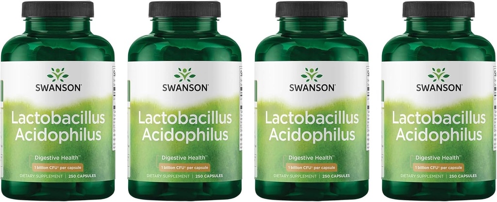 Swanson Lactobacillus Acidophilus - Probiotisk Supplement Supporting Digestive Health med 1 miljarder CFU Per Capsule - Främjar tarm och GI Tract Health - (250 kapslar) 4 Pack
