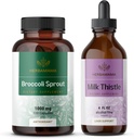 HERBAMAMA Broccoli Sprout och mjölk Thistle Kit - Bundle på 1000 mg Broccoli Sprout Capsules & Milk Thistle Extract 4 fl oz - Vegan, Non-GMO, Sugar & Alkoholfri - 2 Pack