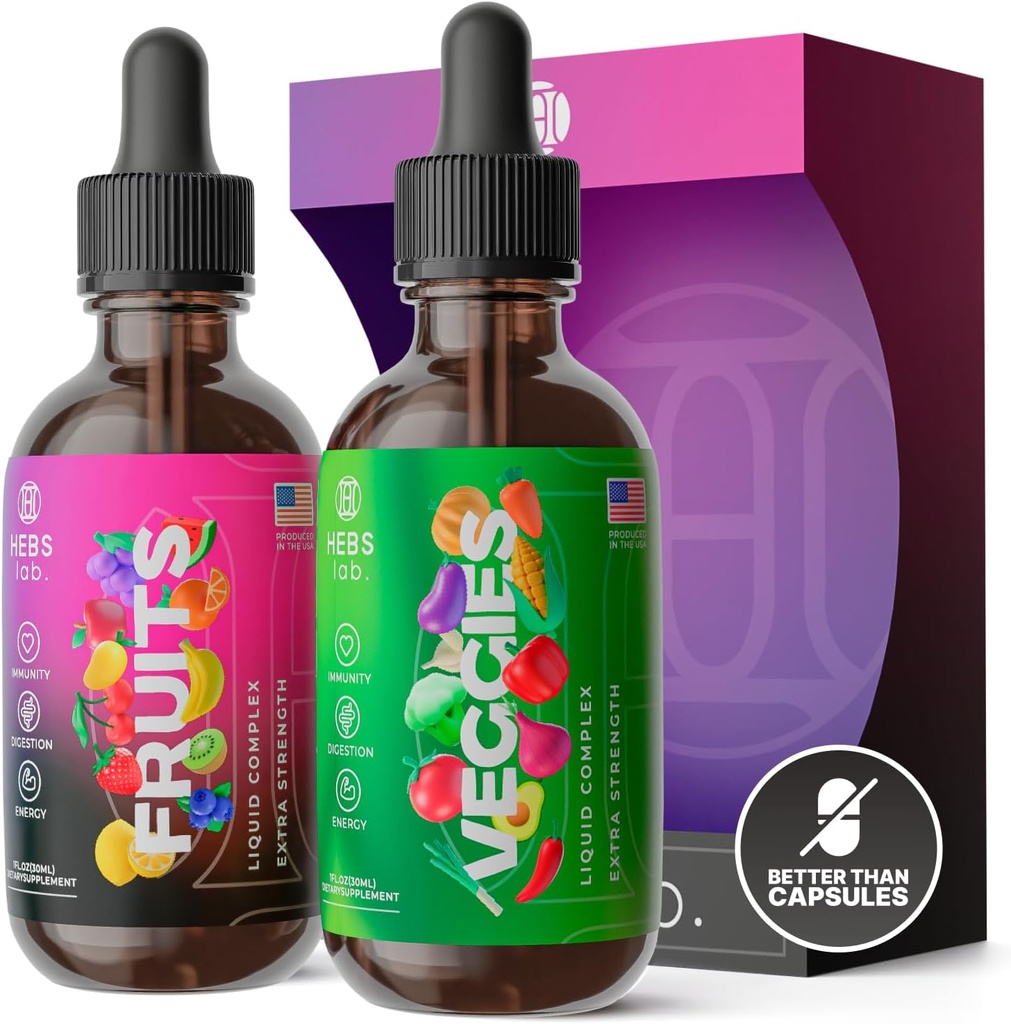 Multivitamin Frukt och grönsaker Kosttillskott - Energi Kosttillskott & Vitamin Immune Booster - Liquid Multivitaminer för kvinnor och män - Frukt och Veggies Supplement - Tillverkad i USA - 2 Pack