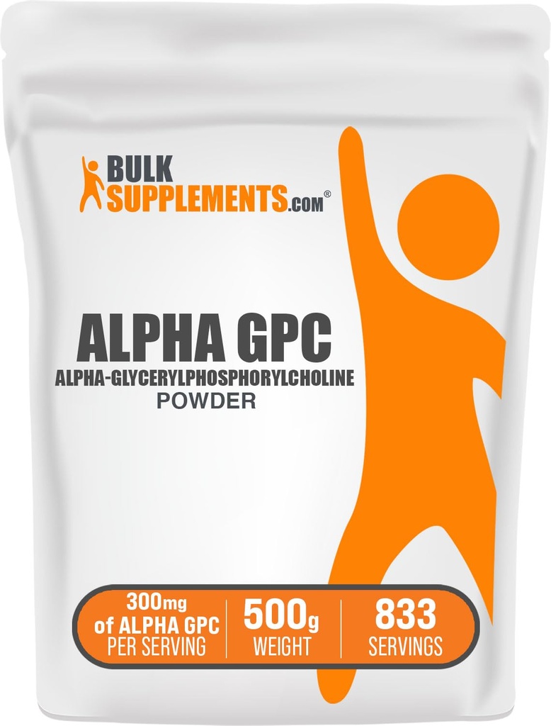 BulkSupplements.com Alpha GPC Powder - Choline Supplements, Alpha GPC 300mg - Unflavored & Gluten Free, 600mg per Servering, 500g (1.1 lbs) (Pack av 1)