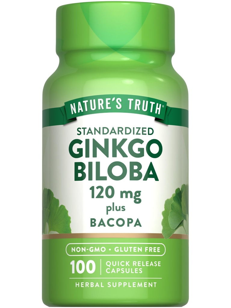 Naturens Sanning Ginkgo Biloba 120mg | Plus Bacopa | 100 Snabba frigörande kapslar | Standardiserat extrakt | Icke-GMO och Gluten fri tillägg