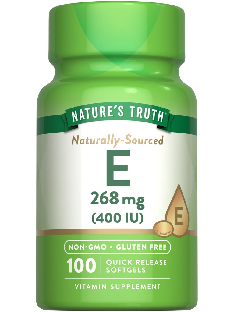 Naturens sannings vitamin E 400 IE Softgels | 268mg | 100 greve | Non-GMO & Gluten fri tillägg