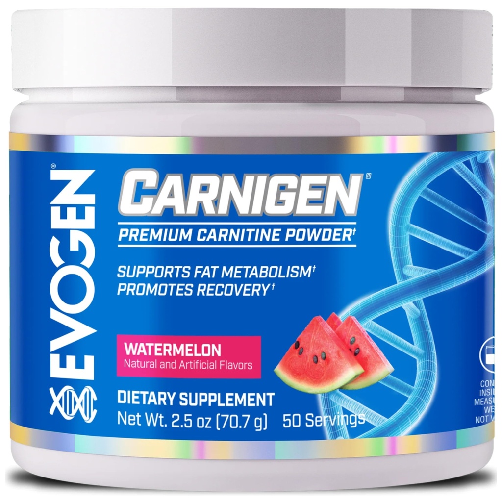 Evogen Carnigen - Premium Carnitine Powder | Stöder fettmetabolism och främjar återhämtning | Stimulant-Free L Carnitine Supplement Matrix med Acetyl L-Carnitine | Vattenmelon | 50 portioner