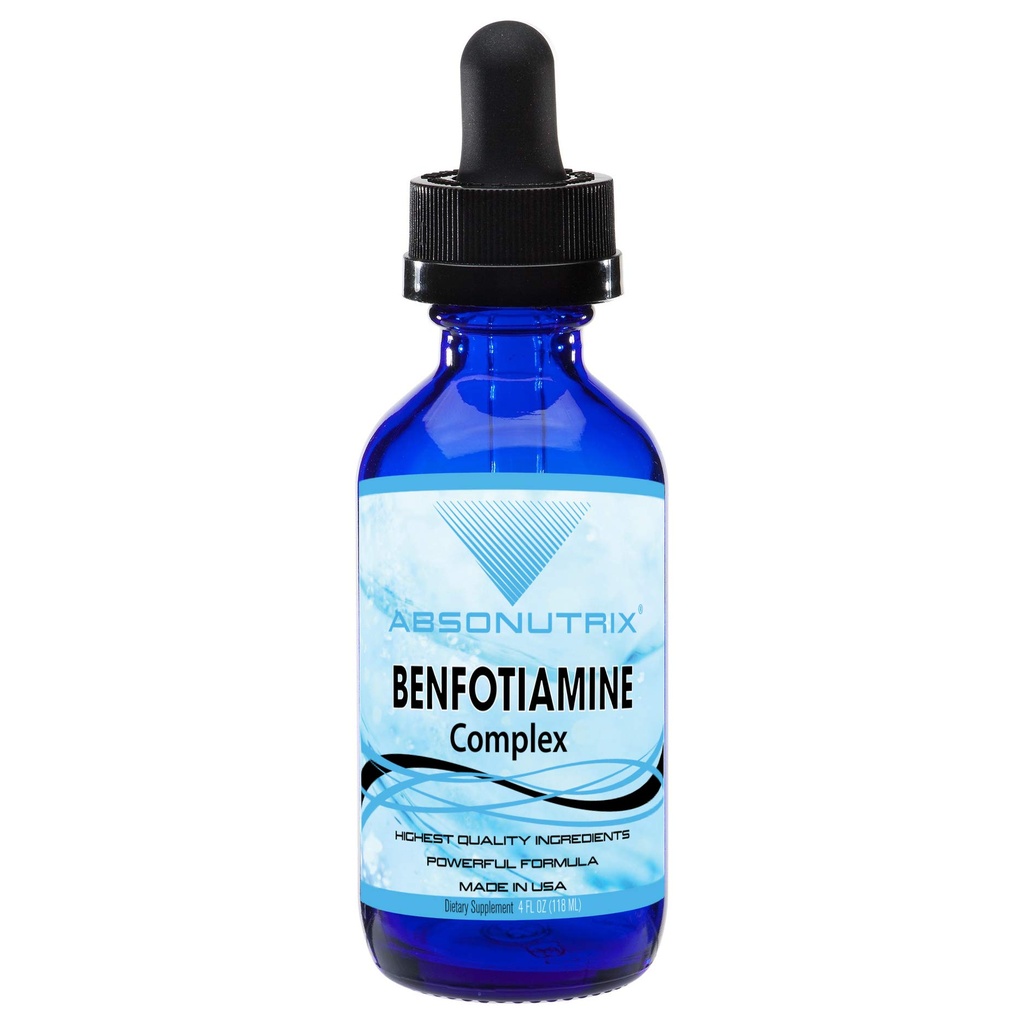 Absonutrix Benfotiamine Complex 300 mg, 4 Fl Oz Bottle, 200 portioner, hög biotillgänglighet, potenta ingredienser, snabb absorption, grymhetfri, icke-GMO, Tredjepartstestad, GMP-certifierad, Made in USA