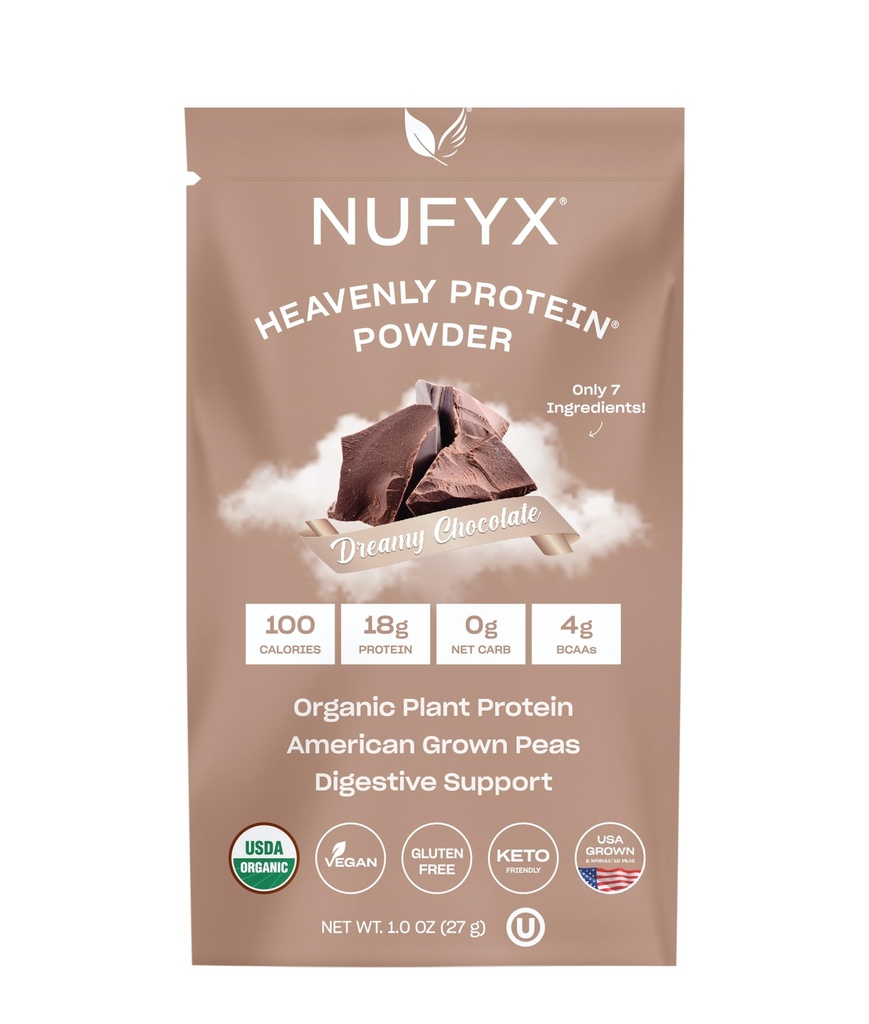 NUFYX® • Heavenly Protein® Powder • Världens Finaste 100% Organic American Grown Peas • Vegan • Gluten Free • Low Carb (Dreamy Chocolate, Packet)