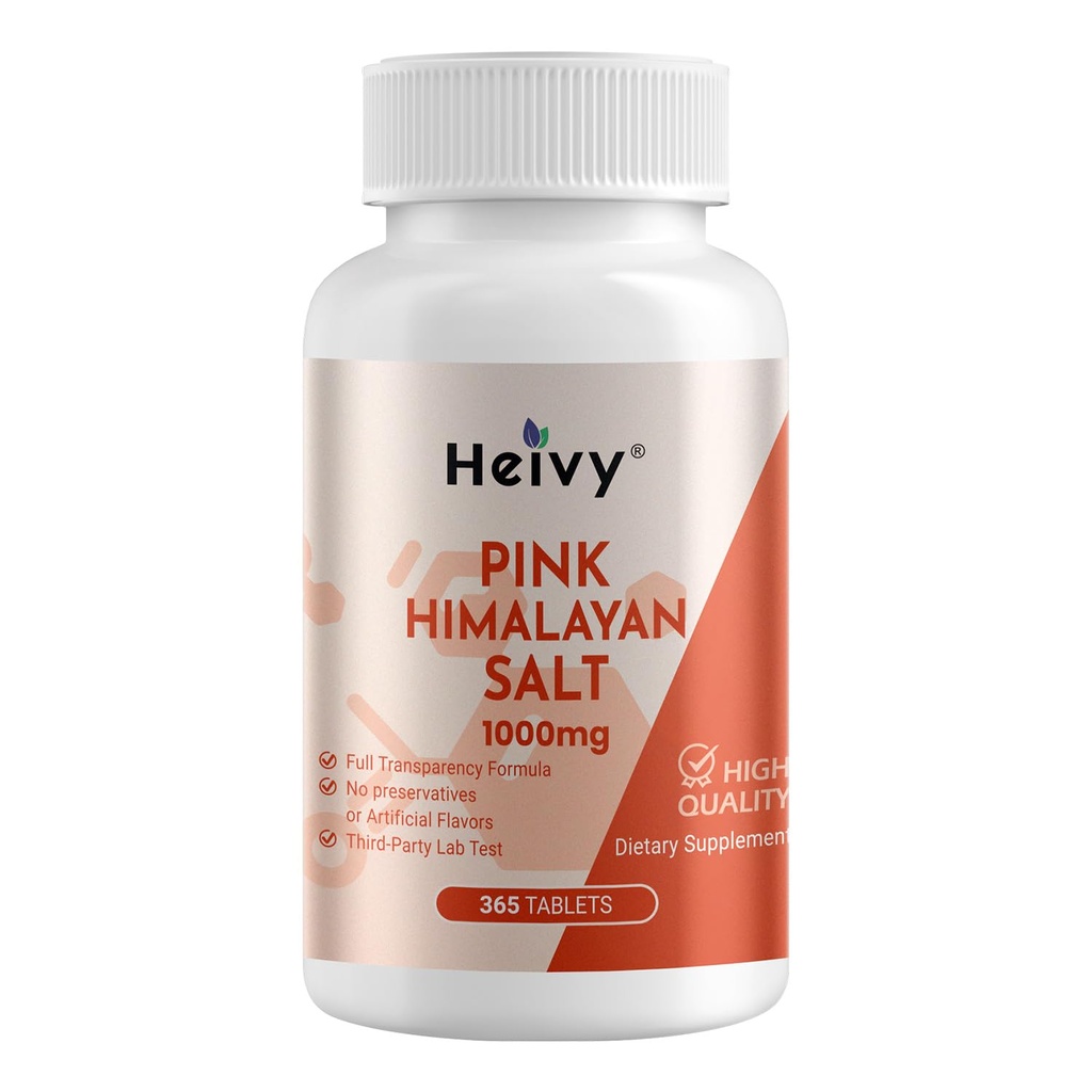 Heivy Pink Himalayan Salt tabletter 1000mg - Natriumklorid 988mg, Non-GMO, mineral-Rich Electrolyte Balance och Hydration, 365 Salt tabletter-Eectrolyte Supplement