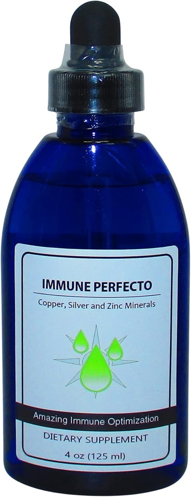 Immune Perfecto - Colloidal Silver 3000 PPM, koppar och Zink 2000 PPM | Atomic Particle Trace Mineral Immune Support Supplement - 4 uns.