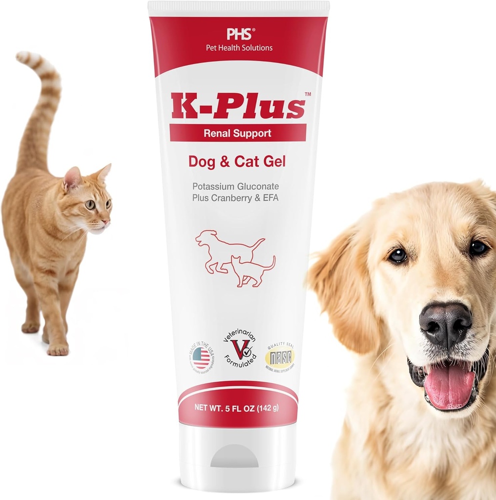 K-Plus Gel för hundar och katter - Kaliumcitrat & Cranberry Supplement för njure, urinvägshälsa, UTI Relief, Stone Prevention, Electrolyte Balance, Muscle & Heart Function - Made in USA - 5 oz