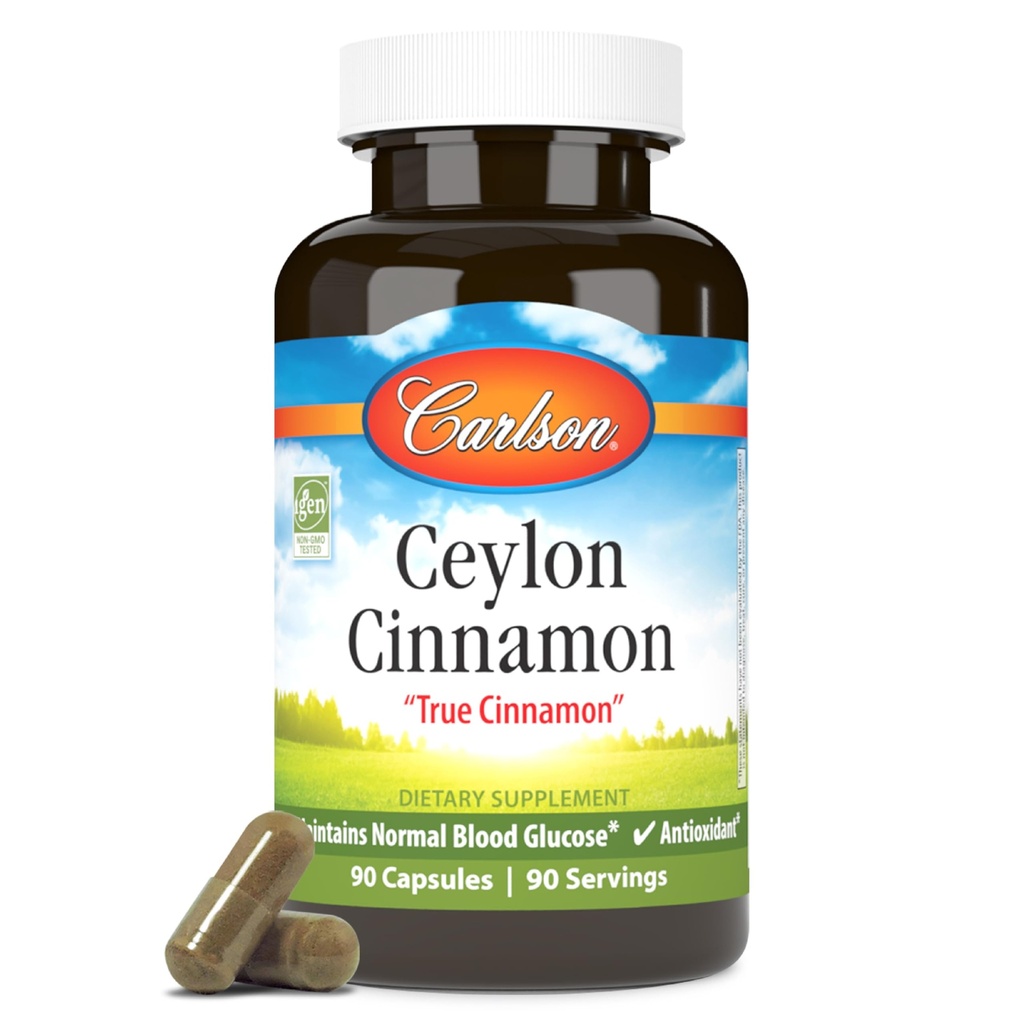 Carlson - Ceylon Cinnamon, Cinnamon Supplements, 500 mg, Cinnamon Extract Pills, Ceylon Cinnamon Capsules, 90 kapslar.