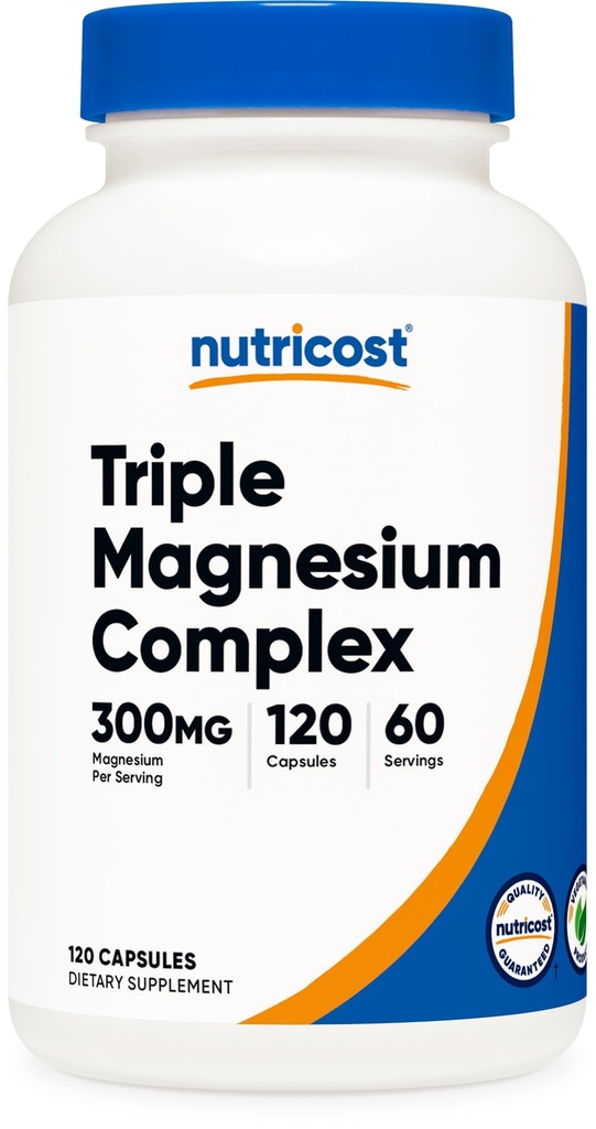 Nutricost Triple Magnesium Complex (300mg, 120 kapslar) - från Di-Magnesium Malate, Bisglycinate och Citrate, 60 portioner