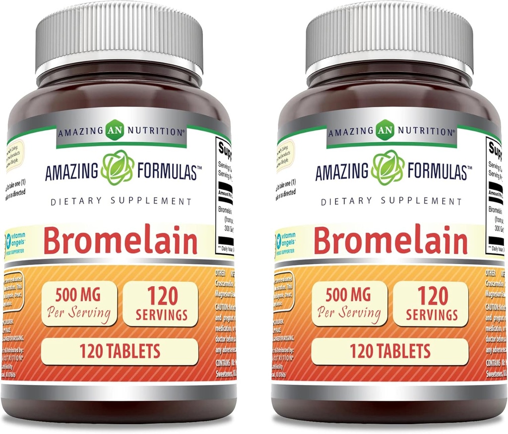 Fantastiska formler Bromelain 500 Mg Tablets Supplement | Non-GMO | Gluten Free | Made in USA (120 greve | 2 Pack)
