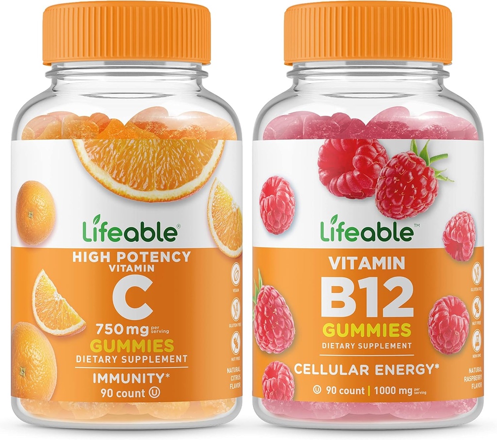 Livlig vitamin C 750mg + Vitamin B12, Gummies Bundle - Great Tasting, Vitamin Supplement, Gluten Free, GMO Free, Chewable Gummy