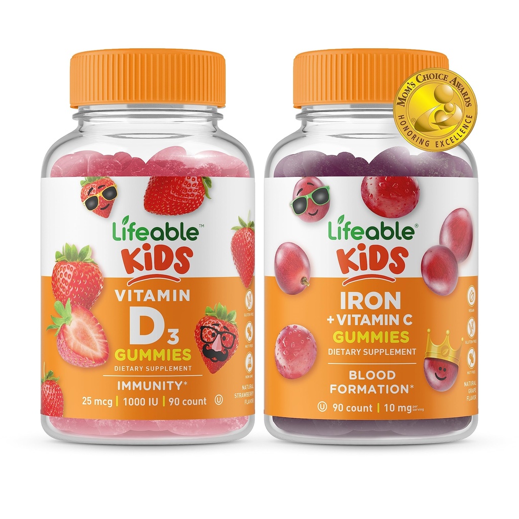 Livlig vitamin D Kids + Järn & Vitamin C Kids, Gummies Bundle - Great Tasting, Vitamin Supplement, Gluten Free, GMO Free, Chewable Gummy