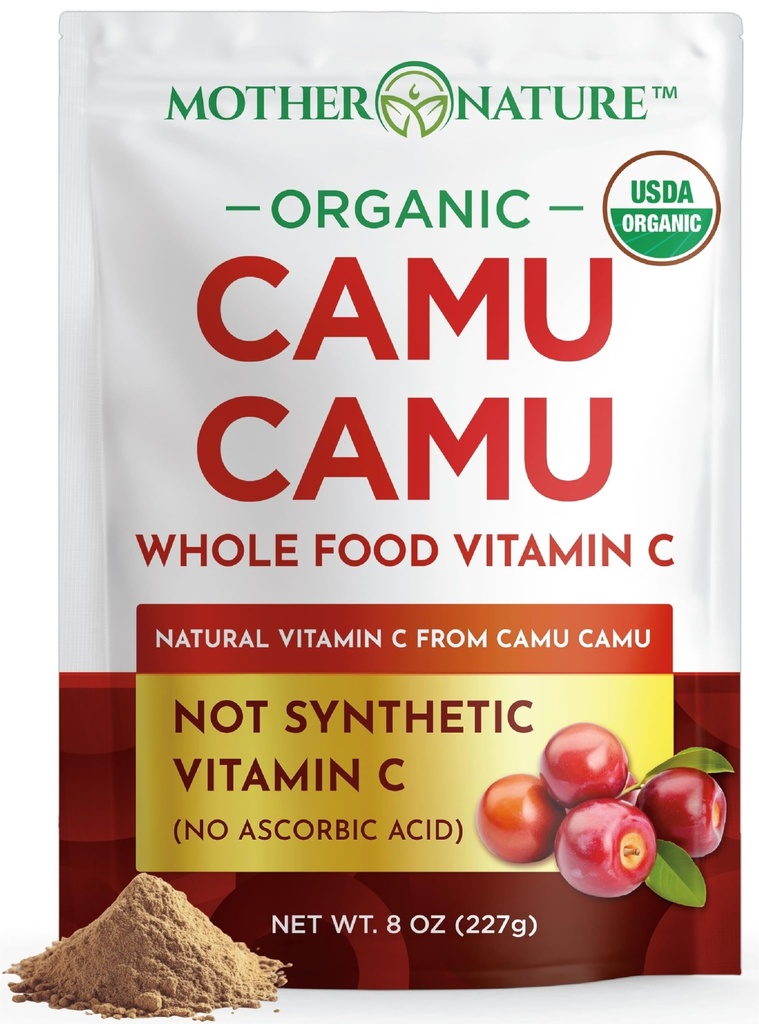 Camu Camu Powder Organic Vitamin C - 8 oz Bag 45 Servings - Raw Camu Camu Berry, Natural VIT C Supplement Powder för immunstöd - Vegan, icke-GMO