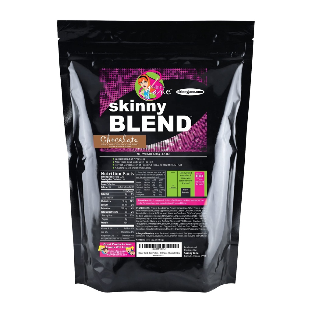 Skinny Blend - Best Tasting High Protein Shake för kvinnor - Tillfredsställande Low Carb Meal Replacement - Keto-Friendly Breakfast eller Snack - Healthy Smoothie - 30 Delicious Shakes - Chocolate