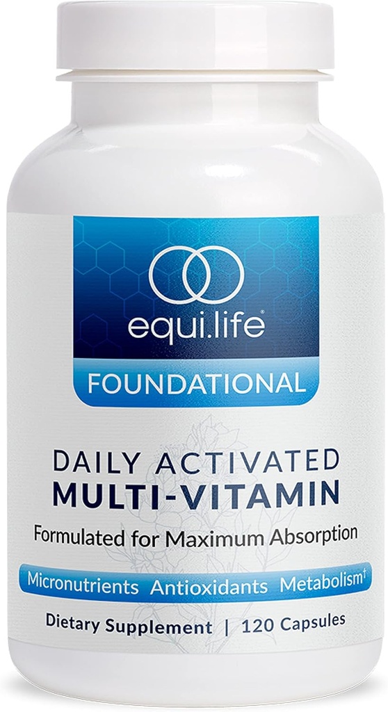 Equilife Daily aktiverad multivitamin, 21 viktiga näringsämnen med B-komplex, antioxidantformel för övergripande välbefinnande, glutenfri, icke-GMO, 120 kapslar