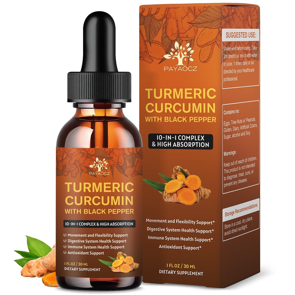 (2 Pack) Organisk gurkmeja Curcumin Supplement med Black Pepper och Ginger - Liquid Turmeric Extract Drops (med Cinnamon, Rosemary) - Mobilitet och flexibilitet Support och Digestive Health - 1 Fl Oz