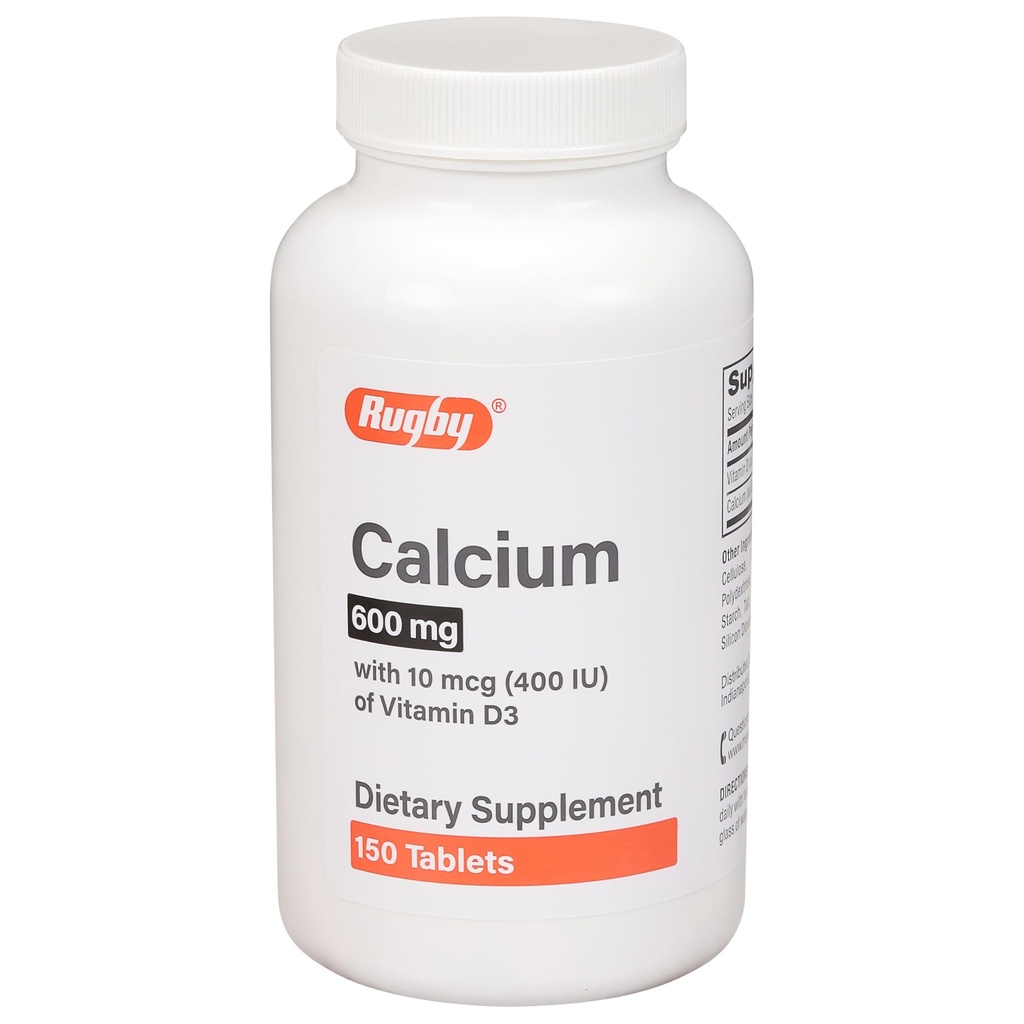 Rugby 600 mg kalcium tabletter - Tillverkad med 10 mcg (400 IE) av vitamin D3 - Kosttillskott - 150 tabletter
