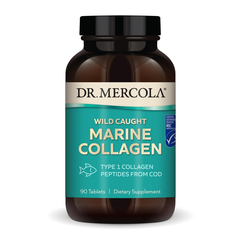 Dr Mercola Marine Collagen - Stöder Hud & Connective Tissue Health - Typ I Collagen Peptides - MSC Certified Wild-Caught Cod - 90 tabletter