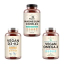 AMANDEAN Premium Magnesium Complex, Vegan Omega 3, Vegan D3+K2 Bundle. Plantbaserad immunstöd. Algae DHA & EPA. Kvalitetssömn, fokus och humör. Stöd Hälsosamt Hjärta, Hjärna, Joints & Eyes