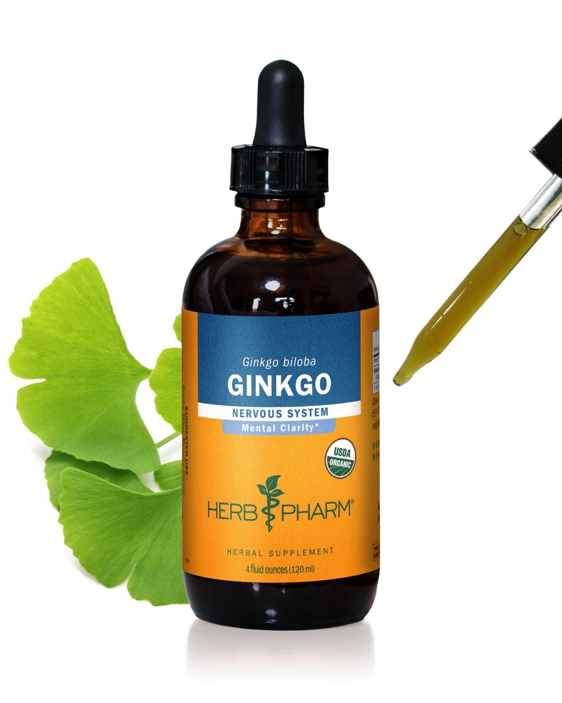 Herb Pharm Certified Organic Ginkgo Liquid Extract för minne och koncentration - 4 Ounce