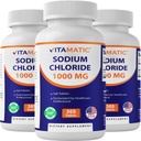 Vitamatic Sodium Chloride 1000mg - 365 tabletter Electrolyte Replenisher & Hydration Support - Non-GMO, Gluten-Free -3 flaskor