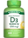 Naturens sannings vitamin D3 10000 IE Softgels | 300 greve | Extra styrka | Non-GMO & Gluten fri tillägg
