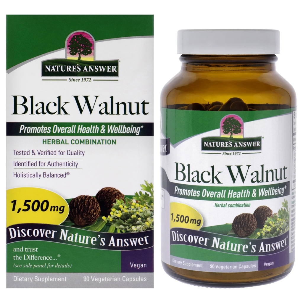 Naturens svar Black Walnut Complex Vegetarian Capsules Powder, 90-Count Black Walnut | Vegan | Non-GMO Black Walnut Wormwood | Natural Cleanser | Detoxifier Support