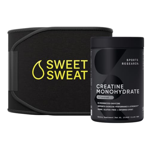 Sports Research Creatine Monohydrate och Sweet Sweat Waist Trimmer - Svart och Gul (Medium)