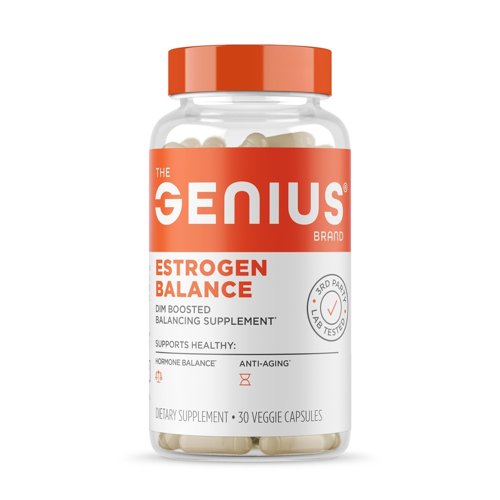 Genius Estrogen Balance, Dim Supplement - Blocker for Men & Women - Hormones, Hormonal Acne & Menopause - Aromatase Inhibitor with Grape Seed Extract & BioPerine - 30 Capsules