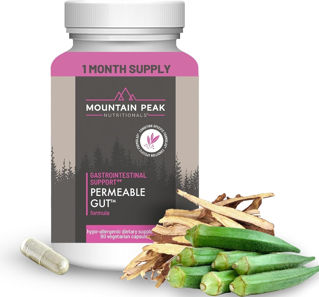 Mountain Peak Nutritionals Permeable Gut Formula - Hjälper till att skydda mage och intestinal Lining - Leaky Gut & Gastro Support Supplement - Hypoallergen kosttillskott (90 vegetariska kapslar)