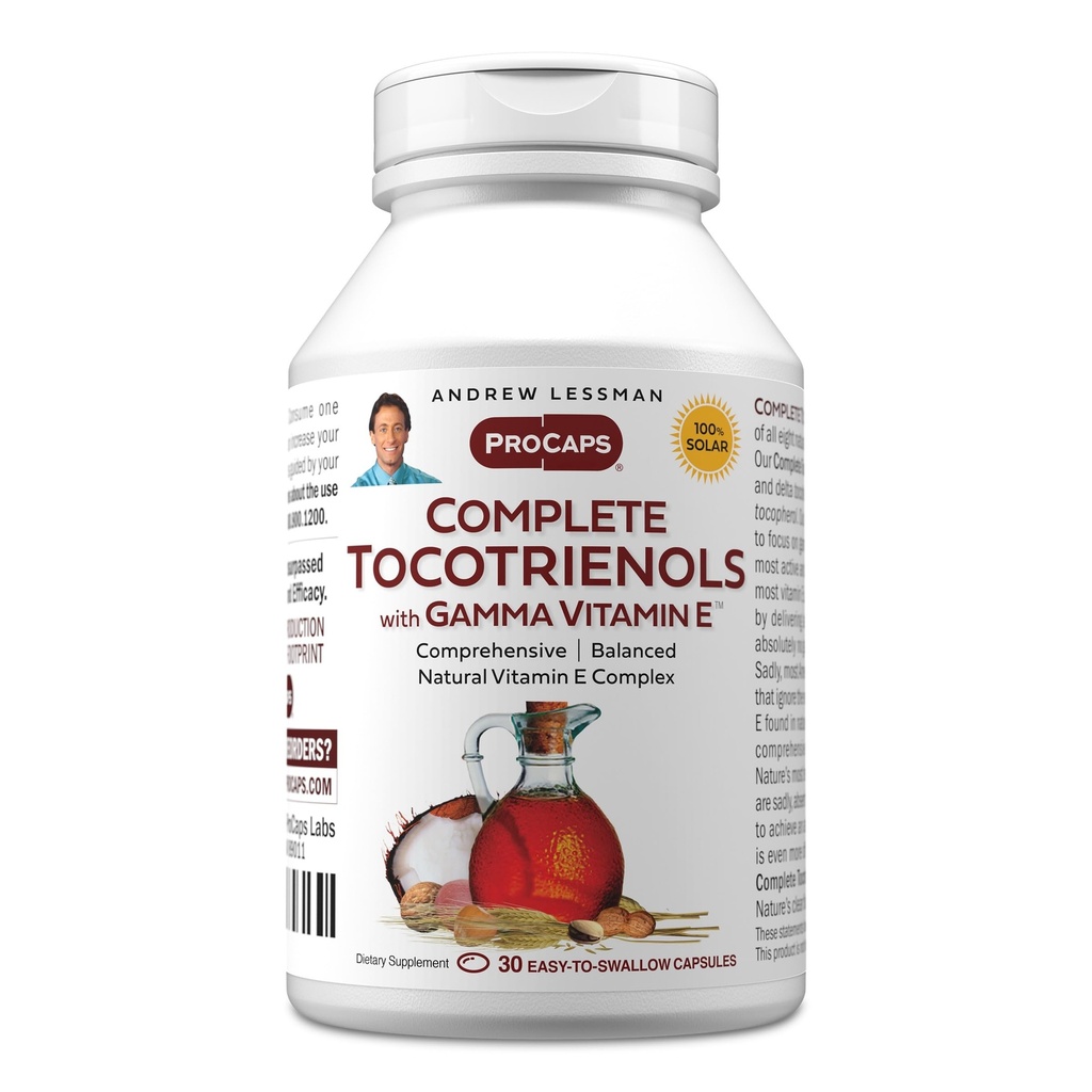 ANDREW LESSMAN kompletta tocotrienoler med Gamma Vitamin E 30 Softgels - Åtta former av vitamin E (Alpha, Beta, Gamma, Delta Tocopherols och Tocotrienols). Kraftfull antioxidant. Inga tillsatser