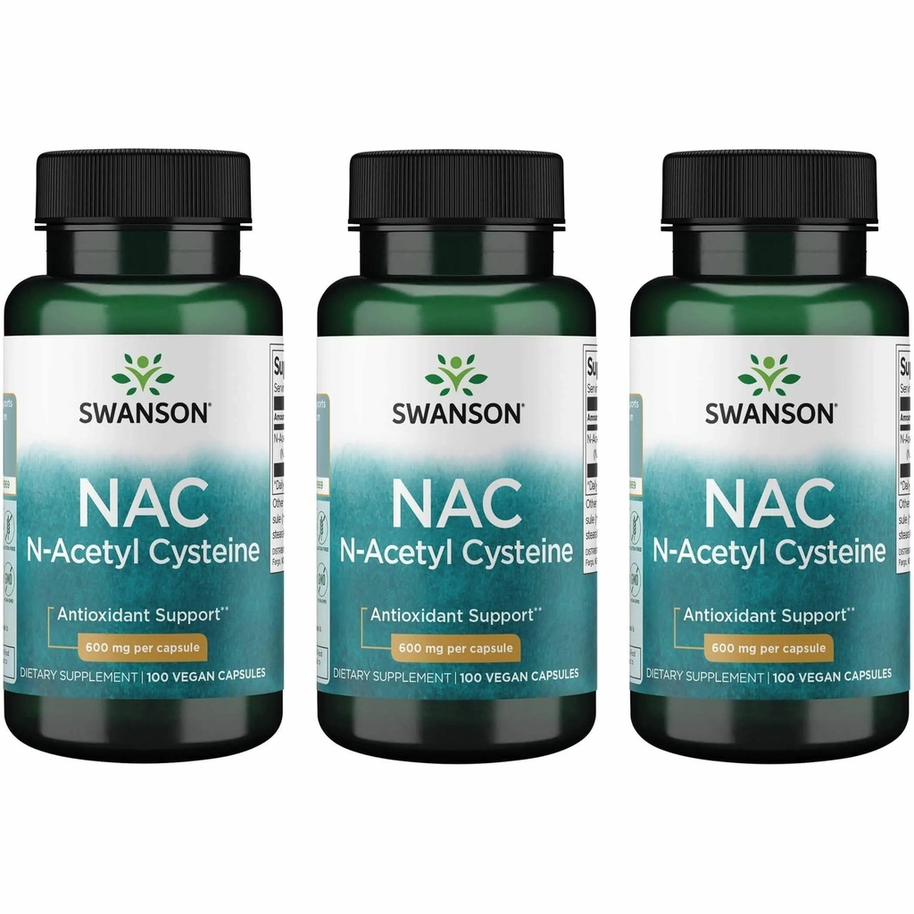 Swanson NAC - N-Acetyl Cysteine - Tillägg 600 mg 100 kapslar (3 Pack)