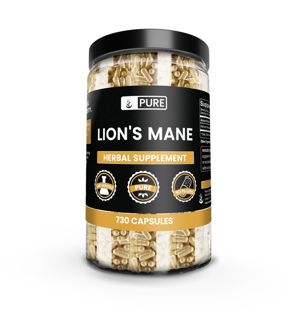 PURE ORIGINAL INGREDIENTS Lion's Mane (730 kapslar) No Magnesium eller Rice Fillers, Always Pure, Lab Verified