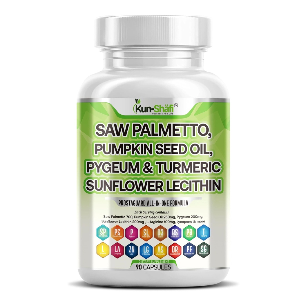 Såg Palmetto med Stinging Nettle, Pygeum, Pumpkin Seed, Sunflower Lecithin, Turmeric & Ashwagandha - Prostate Support för män med Lycopene & Vitamin D3 - 90 kapslar