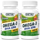 DEVA Vegan Omega-3 DHA-EPA 500MG 2-Pack - No Carrageenan, Non-Fish Oil härrör från Algae, Non-GMO, 60 Gelatin-Free Softgels Ea