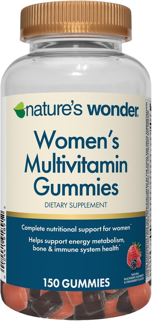 Naturens Wonder Women's Multivitamin Gummies, stöder energi, metabolism, ben och immunsystemhälsa med vitamin A, C, D, B6, B12, Biotin, Folic Acid, 75 Day Supply, 150 Count