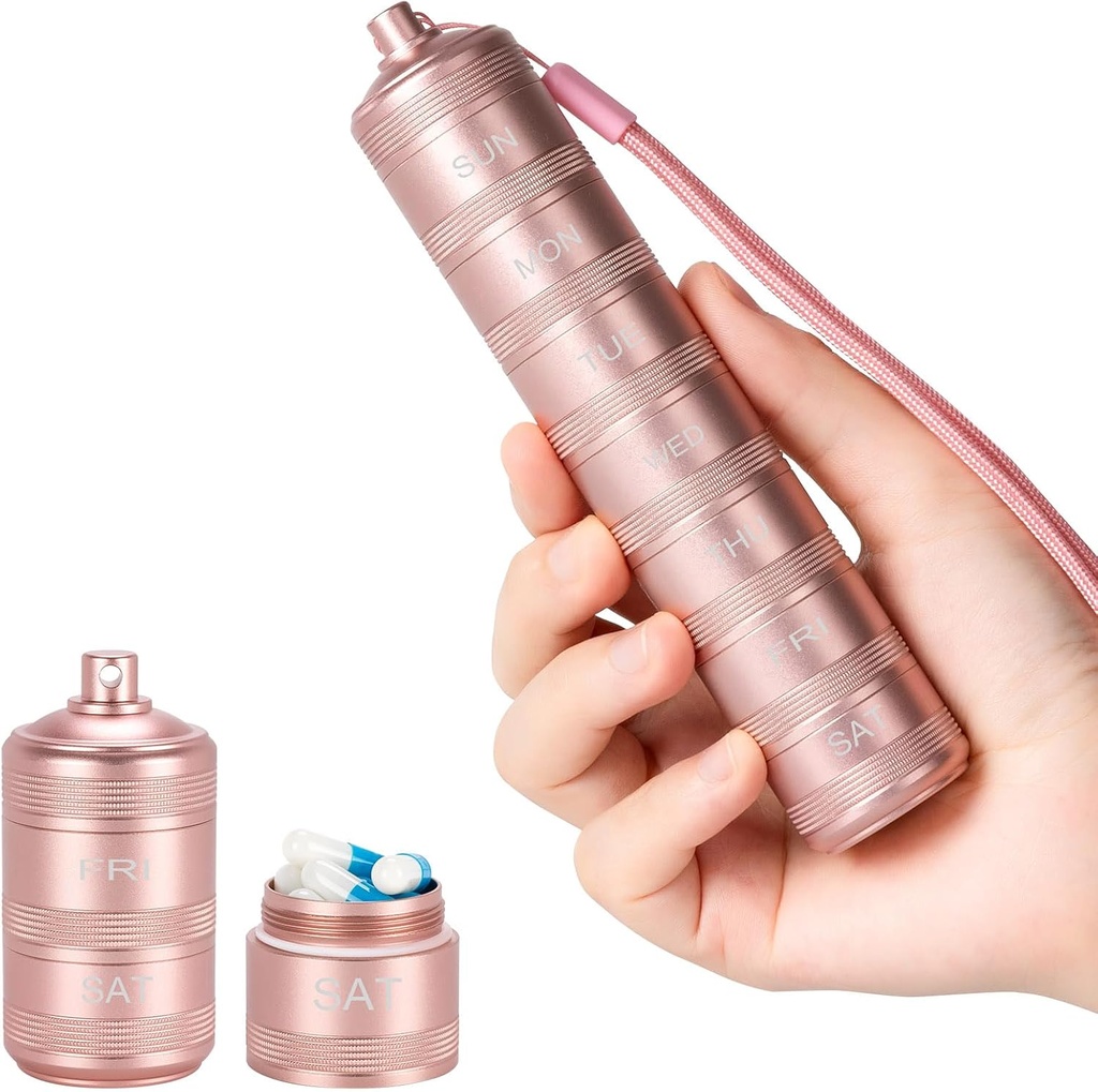 Portable Metal Pill Medicine Organizer - Vattentät Pill Case Compact Travel Pill Box Weekly Aluminum Alloy Container, 7 Day Daily Pill Organizer Holder för små piller, Pink S