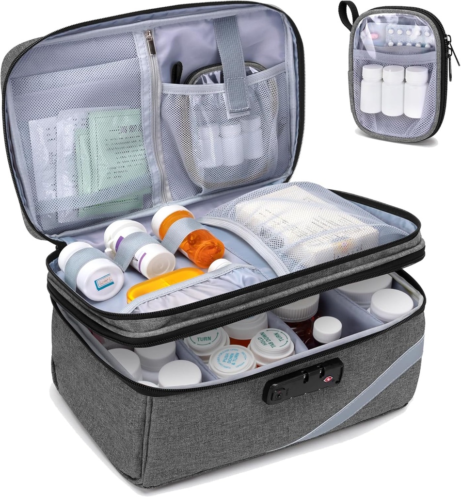Trunab Medicine Storage Bag med Combination Lock, Lockable Pill Bottle Organizer, Travel Medication Carry Case för Medicine Box, Prescription, Vitaminer, Tillskott eller Medicinska Tillgångar