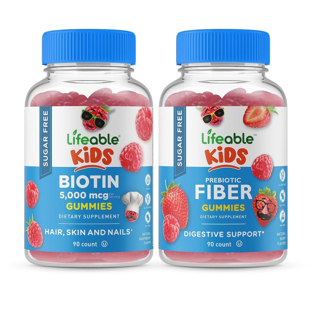 Livliga sockerfria Biotin Kids + Preciotiska Fiber Kids, Gummies Bundle - Great Tasting, Vitamin Supplement, Gluten Free, GMO Free, Chewable Gummy