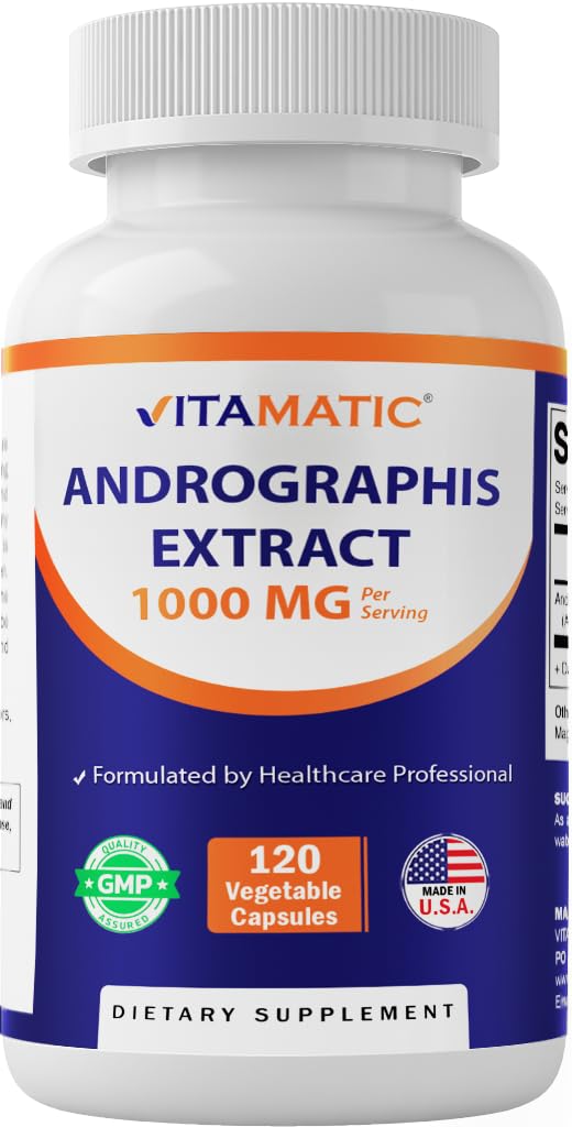 Vitamatic Andrographis Extract 1000 mg Per Servering - 120 Veg kapslar - 20X extrakt, 100% vegetarisk, all-naturlig, glutenfri, icke-GMO