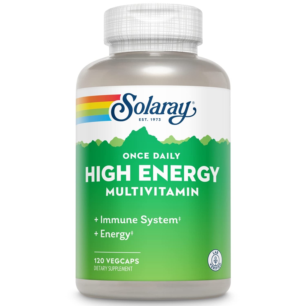 Solaray High Energy Multivitamin, No Iron, 1/Day, Timed-Release Formel, Whole Food & Herb Base 120 VegCaps