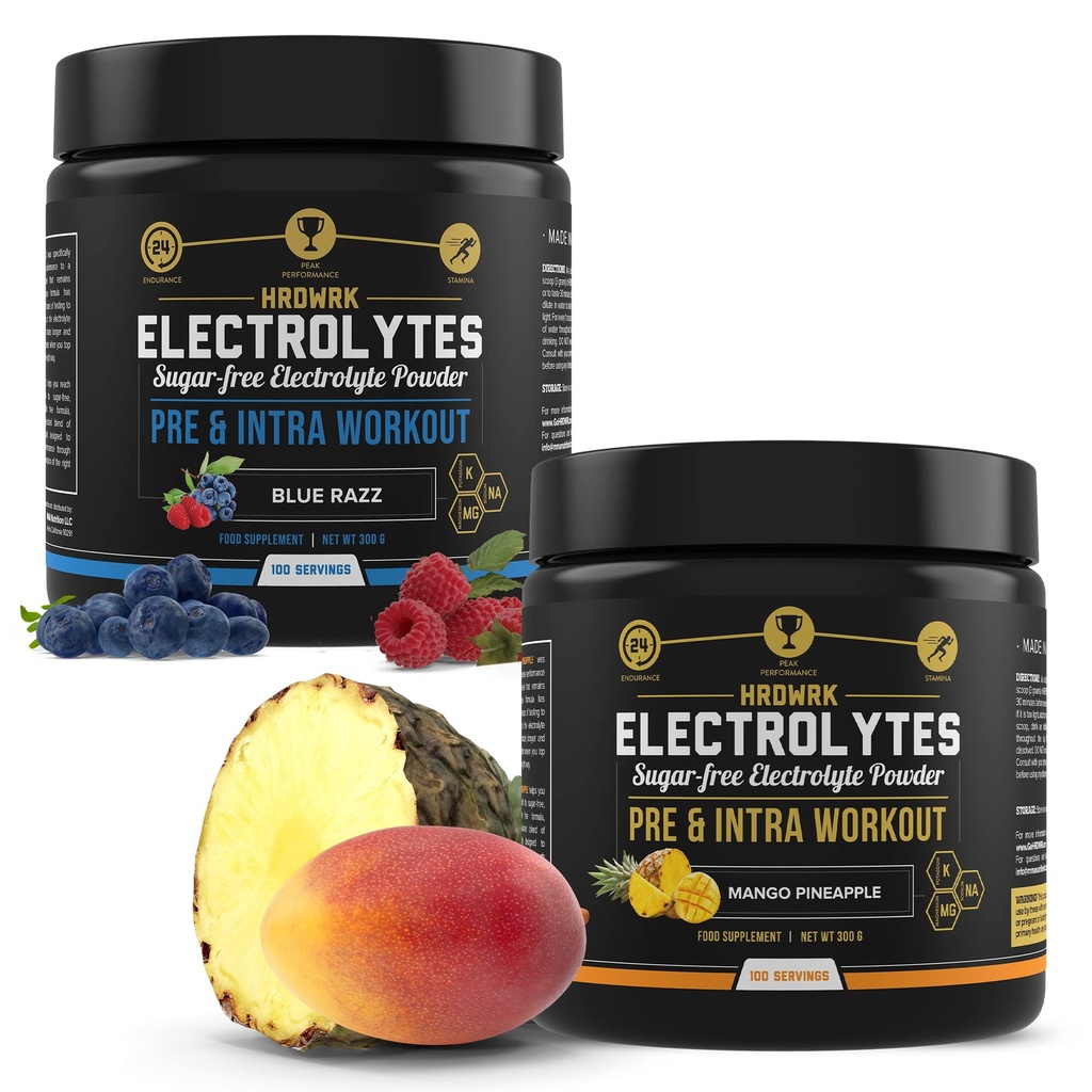 HRDWRK Electrolytes Powder med Magnesium, kalium - Sugar Free Electrolytes Boost Endurance och minskar trötthet med denna elektrolyter Supplement - Maximal Hydration - Keto Friendly