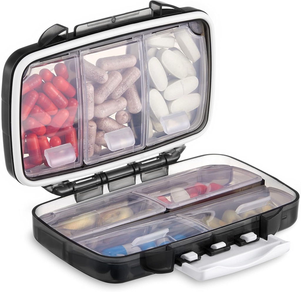 Fullicon Portable Pill Organizer Weekly, Small Travel Pill Case med 7 Compartment, Moistureproof och Airtight Pill Box, Travel Pill Holder för vitaminer / fiskoljor / tillägg