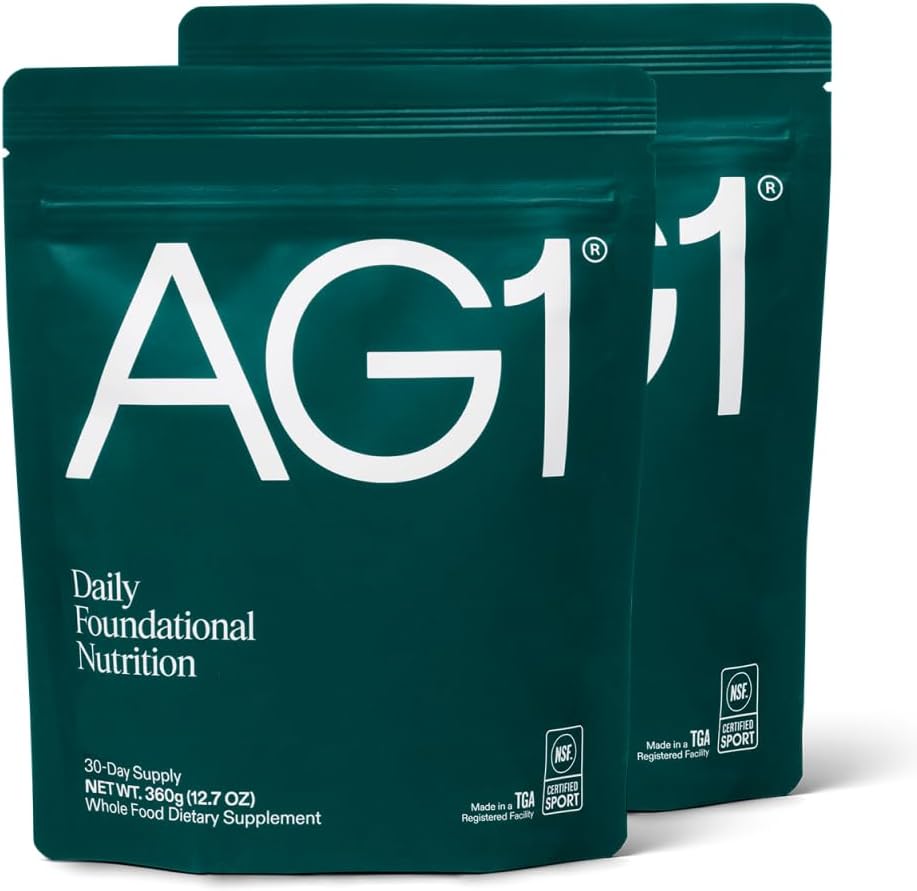 AG1 Greens Powder Supplement | Förbättra Gut Health | Multivitamin, Probiotic, Gluten Free, Vegan och Keto Friendly | 75 Vitaminer (Athletic Greens) - 2 Pack, Classic Formel (30 Servings Per Pouch)