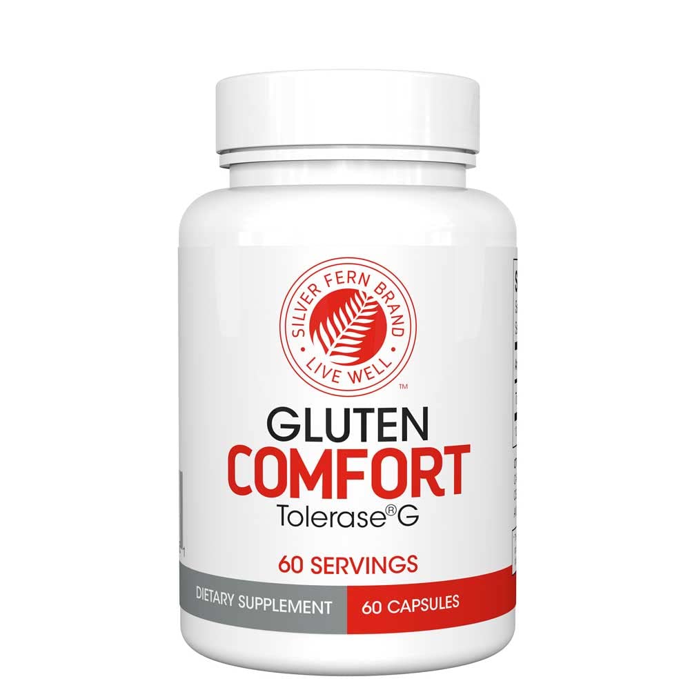 Silver Fern Gluten Komfort med Tolerase G - 1 flaska - 60 kapslar - Digestive Enzyme Gjorde Specifikt för att bryta ner och Digest Gluten Protein