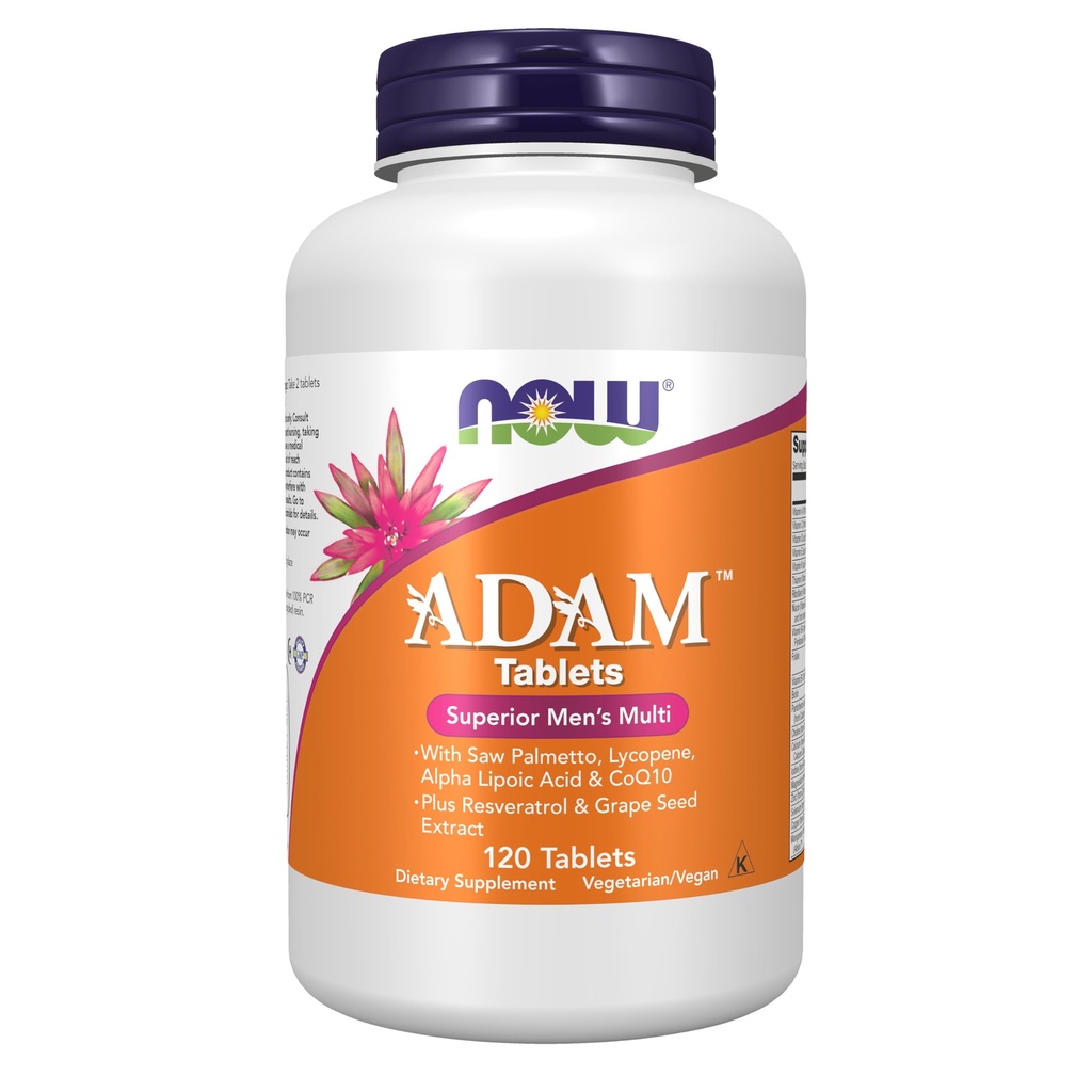 NOW Foods Supplements, ADAMTM Mäns Multivitamin med Saw Palmetto, Lycopene, Alpha Lipoic Acid och CoQ10, Plus Natural Resveratrol & Grape Seed Extract, 120 tabletter