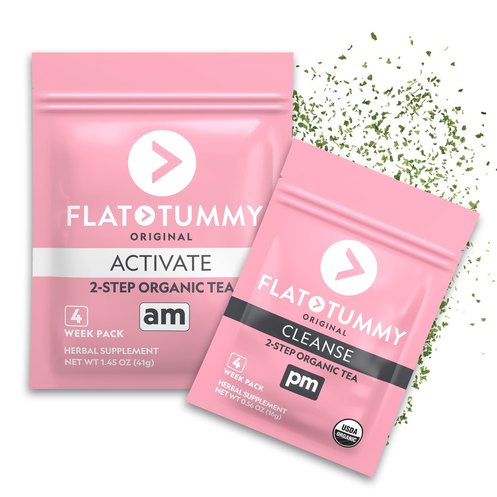 Flat Tummy Tea - 2-steg, 4 veckors program - Detox Tea för att öka energi och minska uppblåst * - All Natural Detox Cleanse w / Green Tea, Lemon Balm, Dandelion, Fennel och More - Digestion stöd