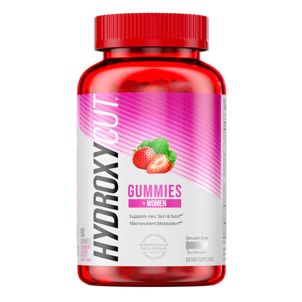 Hydroxycut Gummies +Women, Strawberry - 99% Koffeinfri - Stöder hår, hud och naglar - Metabolisera kolhydrater, proteiner och fetter